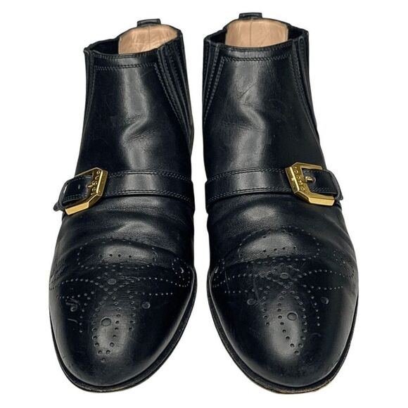Gucci Interlocking G Logo Perforated Brogue Ankle Boots EU 36 US 6 Black Leather - Picture 3 of 11